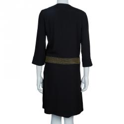 Gucci Black Gold Belted Dress M