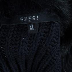 Pre Owned Gucci Black Wool Fur Cardigan XL