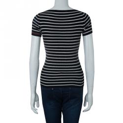 Pre Owned Gucci Monochrome Striped Ribbed Knit Top XS