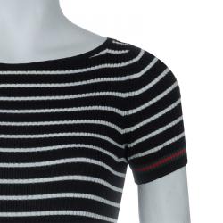 Pre Owned Gucci Monochrome Striped Ribbed Knit Top XS