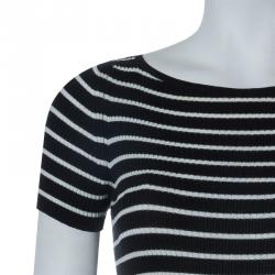 Pre Owned Gucci Monochrome Striped Ribbed Knit Top XS