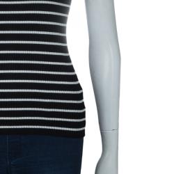 Pre Owned Gucci Monochrome Striped Ribbed Knit Top XS