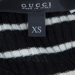 Pre Owned Gucci Monochrome Striped Ribbed Knit Top XS