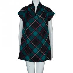 Gucci Multicolor Checked Wool Scarf Neck Detail Dress S