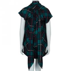 Gucci Multicolor Checked Wool Scarf Neck Detail Dress S