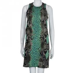 Pre Owned Gucci Green Textured Snakeskin Print Sleeveless Dress S