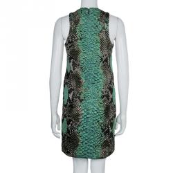 Pre Owned Gucci Green Textured Snakeskin Print Sleeveless Dress S