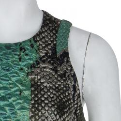 Pre Owned Gucci Green Textured Snakeskin Print Sleeveless Dress S