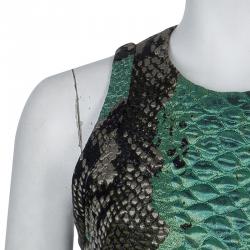 Pre Owned Gucci Green Textured Snakeskin Print Sleeveless Dress S