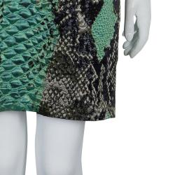 Pre Owned Gucci Green Textured Snakeskin Print Sleeveless Dress S