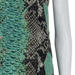 Pre Owned Gucci Green Textured Snakeskin Print Sleeveless Dress S