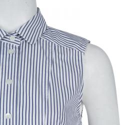 Pre Owned فستان غوتشي مخطط بحزام وأزرار أمامية بلا أكمام S