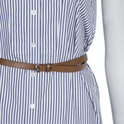 Pre Owned فستان غوتشي مخطط بحزام وأزرار أمامية بلا أكمام S