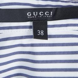 Pre Owned فستان غوتشي مخطط بحزام وأزرار أمامية بلا أكمام S