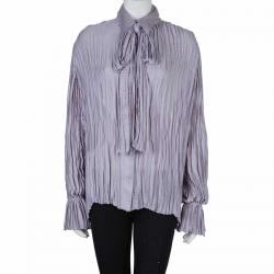 مملوكة مسبقًا بلوزة غوتشي بنفسجي مكشكشة بربطة عنق وأكمام طويلة مقاس M