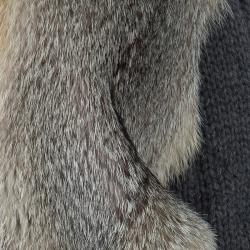 Pre Owned Gucci Grey Camel Wool Fox Fur Trim Zip Front Sweater S