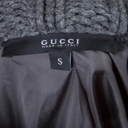 Pre Owned Gucci Grey Camel Wool Fox Fur Trim Zip Front Sweater S