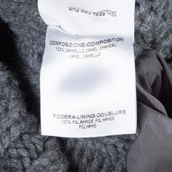 Pre Owned Gucci Grey Camel Wool Fox Fur Trim Zip Front Sweater S