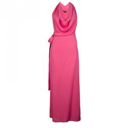Gucci Pink Cowl Neck Slit Detail Sleeveless Silk Gown S