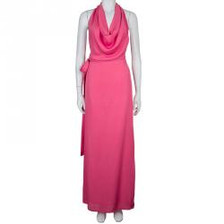 Gucci Pink Cowl Neck Slit Detail Sleeveless Silk Gown S