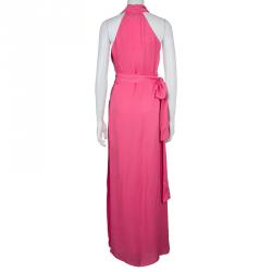 Gucci Pink Cowl Neck Slit Detail Sleeveless Silk Gown S