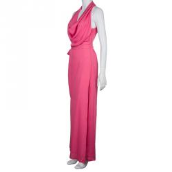Gucci Pink Cowl Neck Slit Detail Sleeveless Silk Gown S