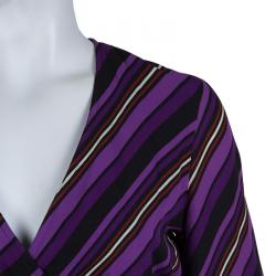Gucci Purple Striped Silk Long Sleeve Wrap Dress S