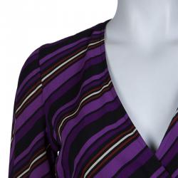 Gucci Purple Striped Silk Long Sleeve Wrap Dress S