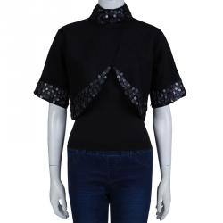 Gucci Black Wool Circular Leather Trim Detail Bolero Jacket S