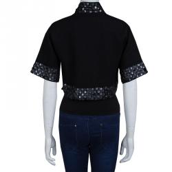 Gucci Black Wool Circular Leather Trim Detail Bolero Jacket S