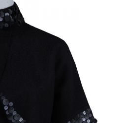 Gucci Black Wool Circular Leather Trim Detail Bolero Jacket S