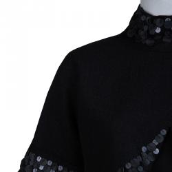 Gucci Black Wool Circular Leather Trim Detail Bolero Jacket S