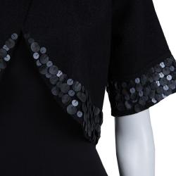 Gucci Black Wool Circular Leather Trim Detail Bolero Jacket S
