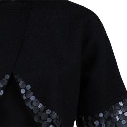 Gucci Black Wool Circular Leather Trim Detail Bolero Jacket S