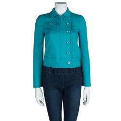 Pre Owned Gucci Turquoise Blue Zip Front Short Jacket S