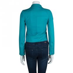 Pre Owned Gucci Turquoise Blue Zip Front Short Jacket S