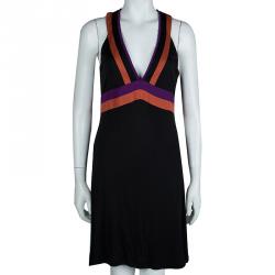 Pre Owned Gucci Black Knit Colorblock Sleeveless Dress M