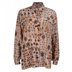 مملوكة مسبقًا قميص غوتشي حرير وردي فاتح مورد بأكمام طويلة وأزرار أمامية M