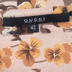 مملوكة مسبقًا قميص غوتشي حرير وردي فاتح مورد بأكمام طويلة وأزرار أمامية M