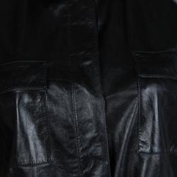 Pre Owned Gucci Black Leather Long Belted Overcoat M