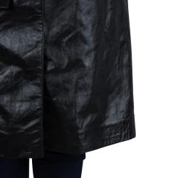 Pre Owned Gucci Black Leather Long Belted Overcoat M