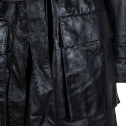 Pre Owned Gucci Black Leather Long Belted Overcoat M