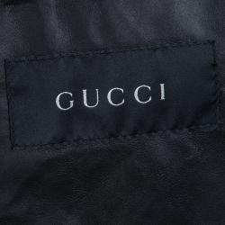 Pre Owned Gucci Black Leather Long Belted Overcoat M