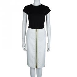 Pre Owned Gucci White Monogrammed Zip Detail Pencil Skirt S