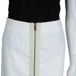 Pre Owned Gucci White Monogrammed Zip Detail Pencil Skirt S