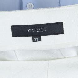 Pre Owned Gucci White Monogrammed Zip Detail Pencil Skirt S