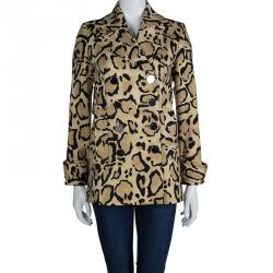 Pre Owned Gucci Beige Leopard Print Double Breasted Wool Coat S