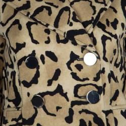 Pre Owned Gucci Beige Leopard Print Double Breasted Wool Coat S