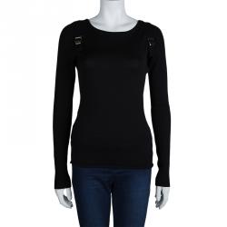 Pre Owned Gucci Black Wool Buckle Detail Long Sleeve Sweater M
