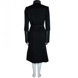Pre Owned Gucci Black Quilted Wool Leather Trim Belted Overcoat M